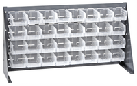 Quantum 36-Inch Bench Rack with 32 Clear Bins, Louvered Steel, Gray Enamel Finish