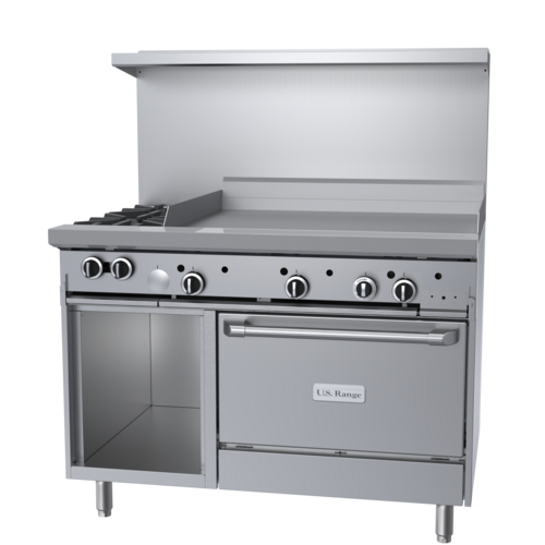 Product image #1 for Garland US Range U-Series 48-Inch Stainless Steel Gas Restaurant Range with 2 Open Burners, 36-Inch Griddle, Convection Oven and Storage Base