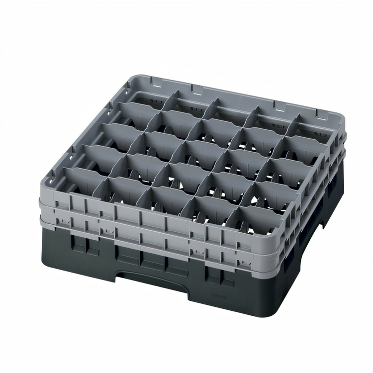 Product image #2 for Cambro Camrack® Full Size Low-Profile 25-Compartment Glass Rack with 2 Extenders, Black