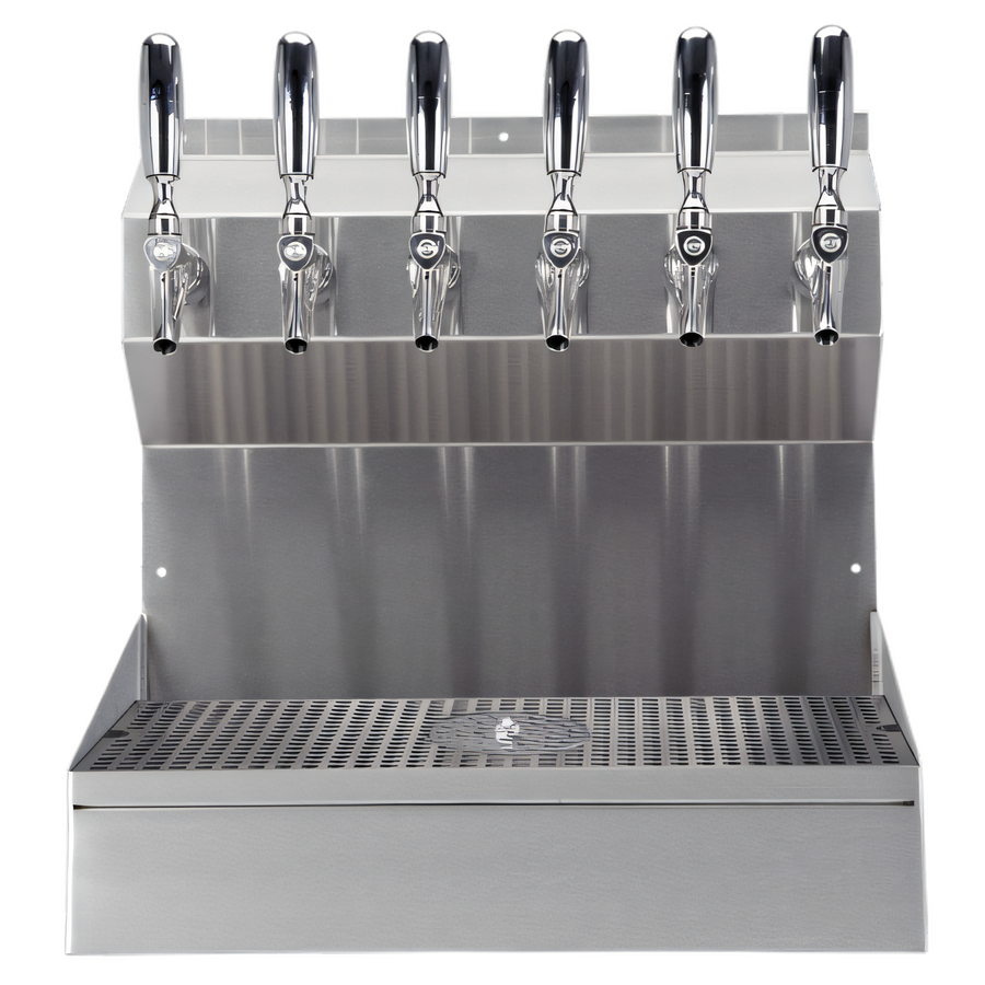 Product image #1 for Kronos 18-Inch Wall-Mount 6-Faucet Glycol-Cooled Draft Tower with Integrated Drip Tray and Glass Rinser