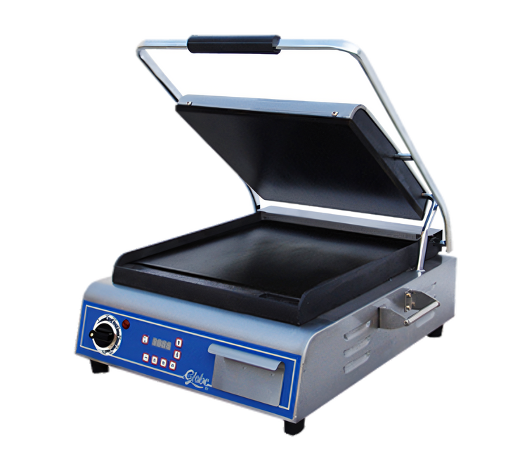 Product image #1 for Globe Deluxe 14-Inch Electric Single Countertop Sandwich/Panini Grill with Smooth Cast Iron Plates