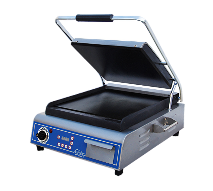 Product image #1 for Globe Deluxe 14-Inch Electric Single Countertop Sandwich/Panini Grill with Smooth Cast Iron Plates