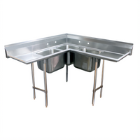 Advance Tabco 94-K5-11D 3-Compartment Corner Sink with 10-Inch Left and Right Drainboards