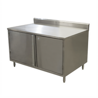 48 Inch x 36 Inch Stainless Steel Enclosed Work Table with Locking Hinged Doors and 5 Inch Back Riser