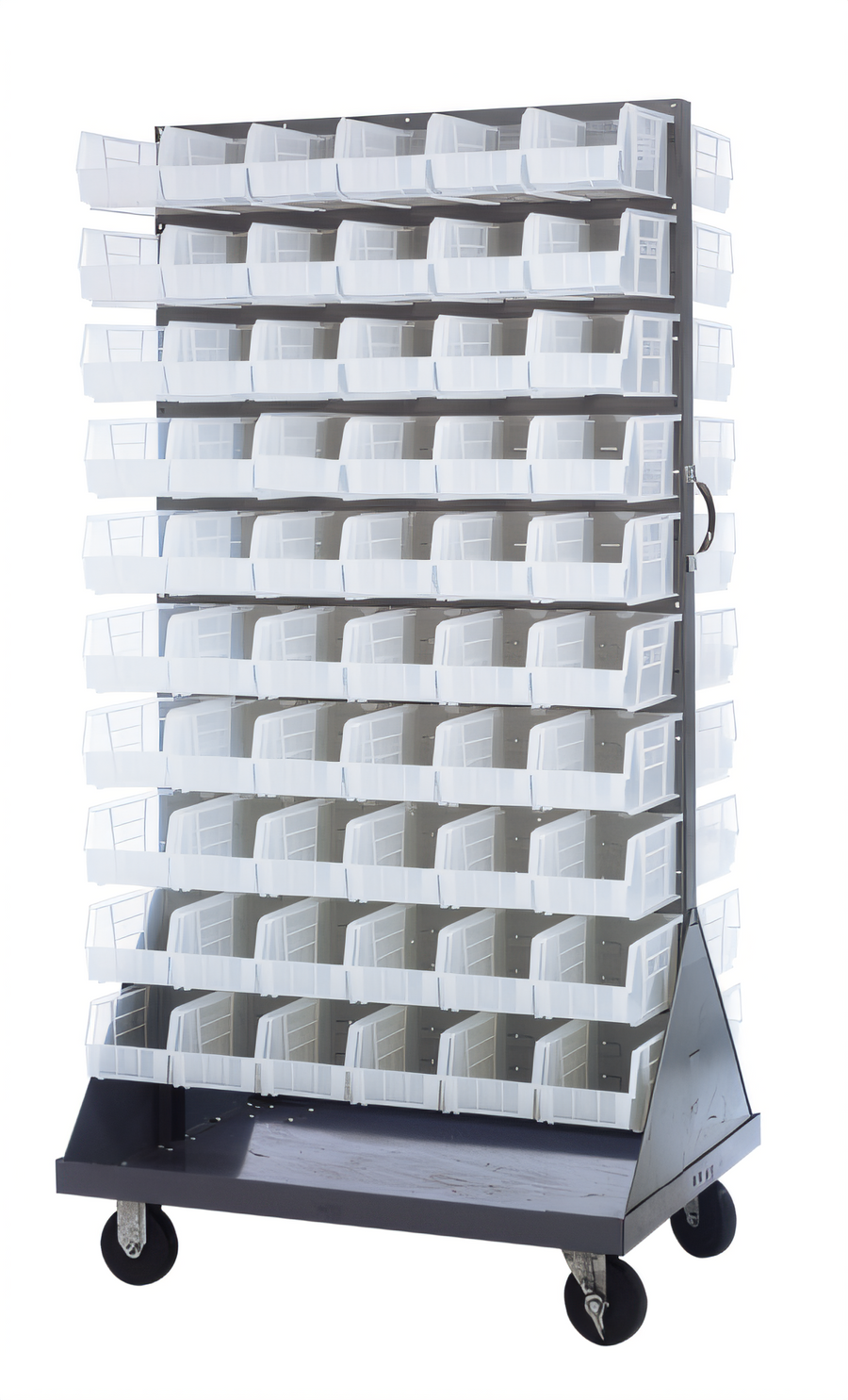 Product image #1 for Quantum Mobile Double-Sided Louvered Bin Rack with 120 Clear Bins, 36 x 25 x 72 Inches, 1200 lb Capacity