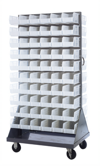 Quantum Mobile Double-Sided Louvered Bin Rack with 120 Clear Bins, 36 x 25 x 72 Inches, 1200 lb Capacity