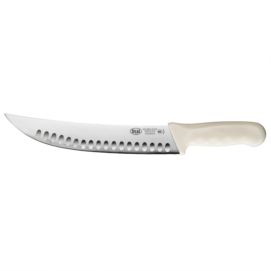 Product image #1 for Stäl 9-1/2 Inch Cimeter Butcher Knife, Hollow Ground, Stamped High-Carbon Steel, White Polypropylene Handle