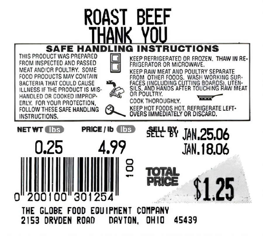 Product image #1 for Globe Pre-Printed Safe Handling Food Storage Label Rolls for GSP30A and GSP30B Scales, 2.36 x 2.52 Inch