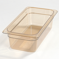 StorPlus High Heat 1/3 Size Amber Polyethersulfone Food Pan, 4 Inch Deep, 3.8 Qt, Notched