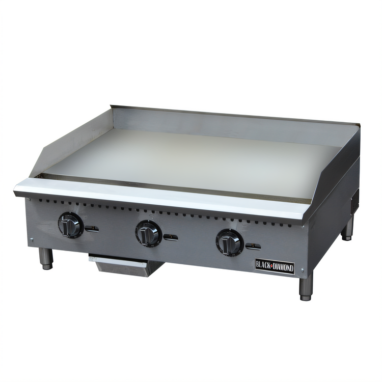 Product image #1 for Black Diamond 36-Inch Heavy Duty Thermostatic Countertop Gas Griddle with 1-Inch Smooth Steel Plate, 90,000 BTU