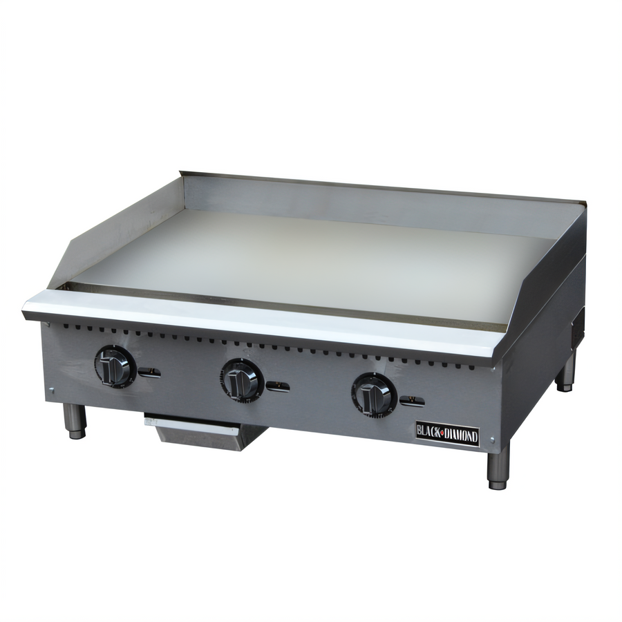 Product image #1 for Black Diamond 36-Inch Heavy Duty Thermostatic Countertop Gas Griddle with 1-Inch Smooth Steel Plate, 90,000 BTU