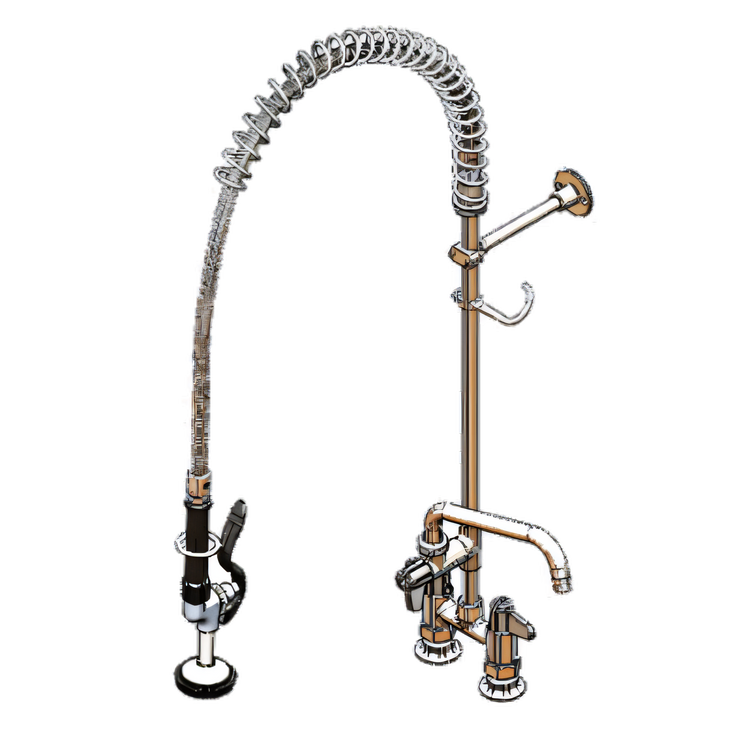 Product image #1 for equip 4-Inch Centers Deck-Mount Pre-Rinse Unit with Add-On Faucet, 8-Inch Swing Nozzle, 44-Inch Hose, and 1.15 GPM Spray Valve