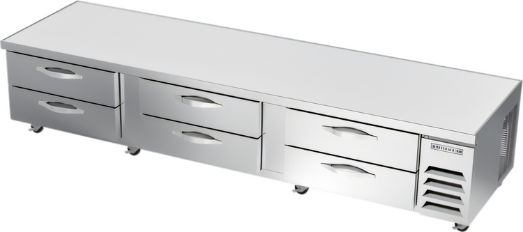 Product image #1 for Beverage-Air Six-Drawer Chef Base Refrigerator, 112-Inch Wide, Stainless Steel Top, Side-Mounted Refrigeration