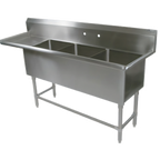 Thumbnail image #1 for John Boos Pro-Bowl 3PB16204-1D30L 3-Compartment Stainless Steel Sink with 30-Inch Left Drainboard, 14-Inch Deep Bowls, 10-Inch Backsplash
