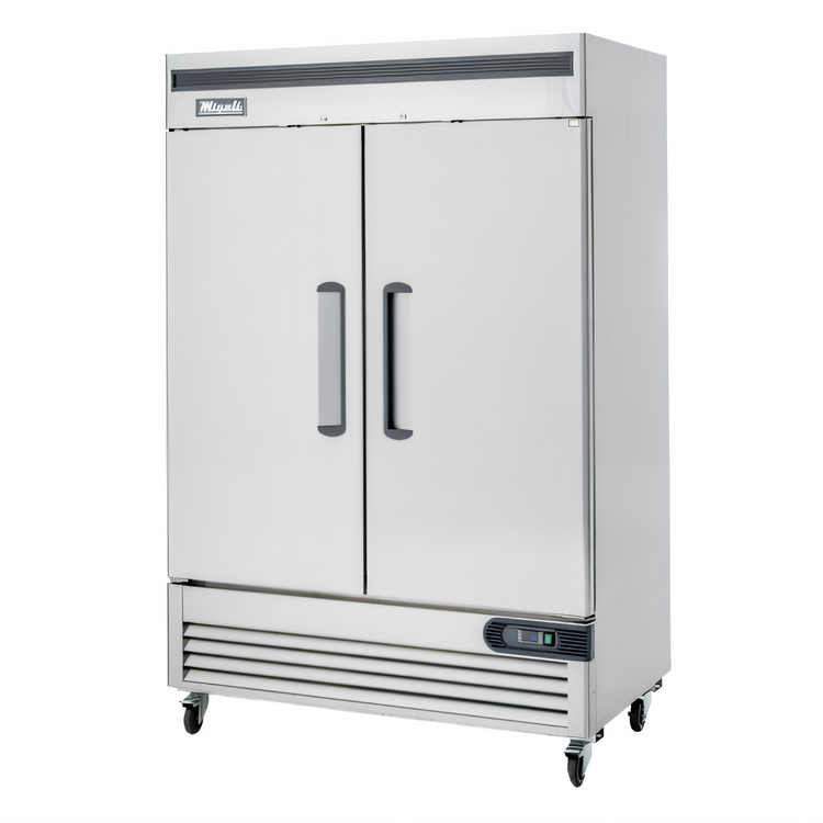 Product image #1 for Migali Competitor Series® Two-Section Reach-In Refrigerator with Solid Hinged Locking Doors, 49 Cu. Ft., Bottom-Mount Self-Contained, Stainless Steel