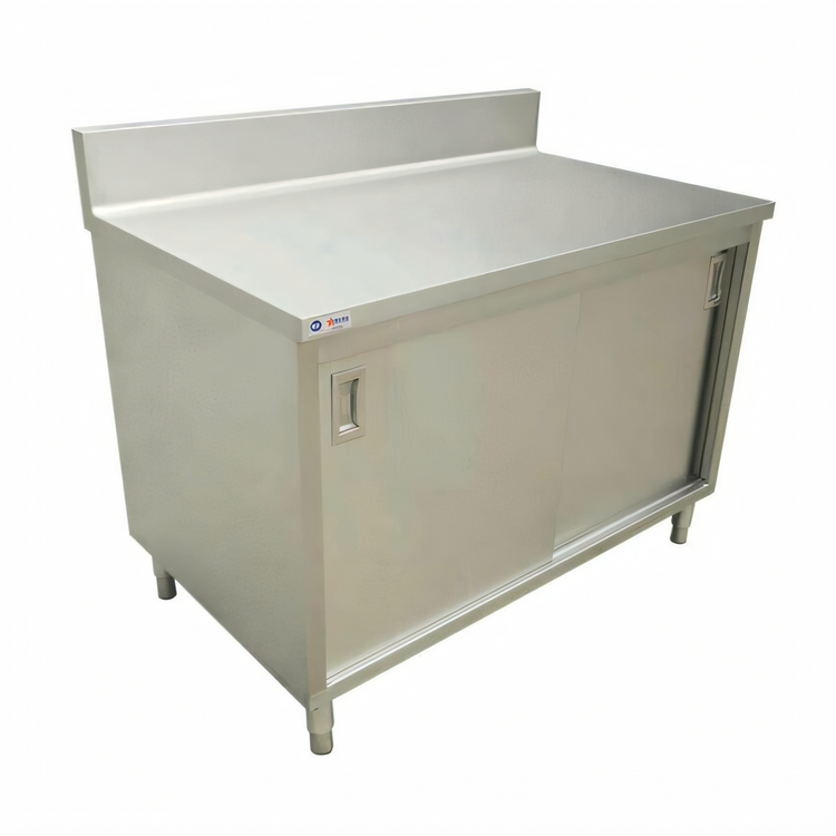 Product image #1 for Omcan USA 48 x 30 x 36-Inch Stainless Steel Enclosed Work Table with Sliding Doors and 6-Inch Backsplash