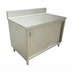 Thumbnail image #1 for Omcan USA 48 x 30 x 36-Inch Stainless Steel Enclosed Work Table with Sliding Doors and 6-Inch Backsplash