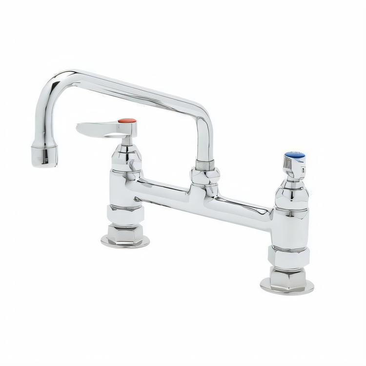 Product image #1 for T&S Brass Double Pantry Deck-Mount Faucet with 8-Inch Swing Nozzle, 8-Inch Centers