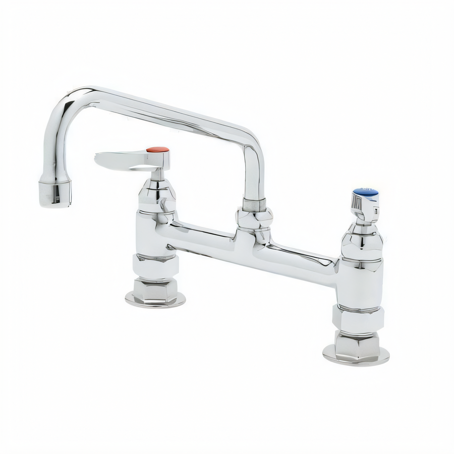 Product image #1 for T&S Brass Double Pantry Deck-Mount Faucet with 8-Inch Swing Nozzle, 8-Inch Centers