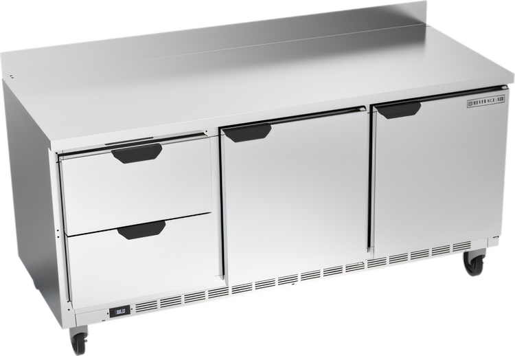 Product image #1 for Beverage-Air 72-Inch Three-Section Worktop Refrigerator with 2 Drawers, 2 Doors, and Stainless Steel Top