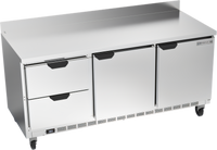 Beverage-Air 72-Inch Three-Section Worktop Refrigerator with 2 Drawers, 2 Doors, and Stainless Steel Top