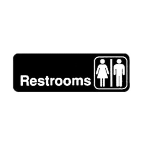 Product image #1 for Winco Restrooms Information Sign with Symbol, 9 x 3 Inch, White Imprint on Black