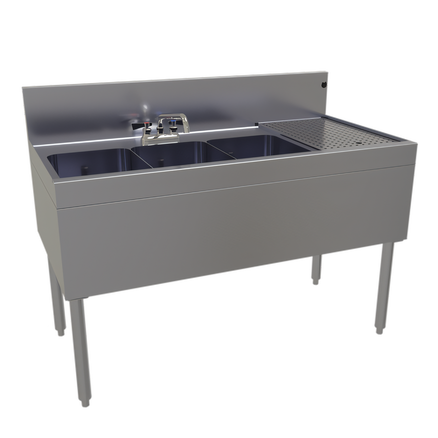 Product image #1 for Three-Compartment Underbar Sink Unit with Right Drainboard, 48 Inch W x 24 Inch D