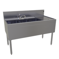 Three-Compartment Underbar Sink Unit with Right Drainboard, 48 Inch W x 24 Inch D