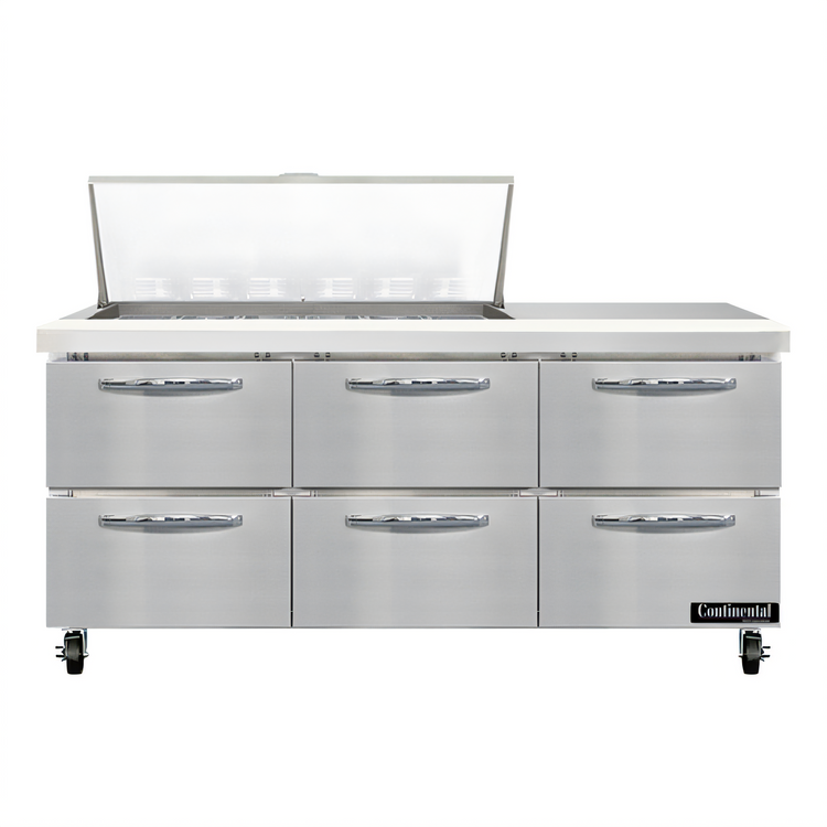 Product image #1 for Mighty Top SW72N18M-D 72" Three-Section Refrigerated Sandwich Prep Table with 6 Drawers