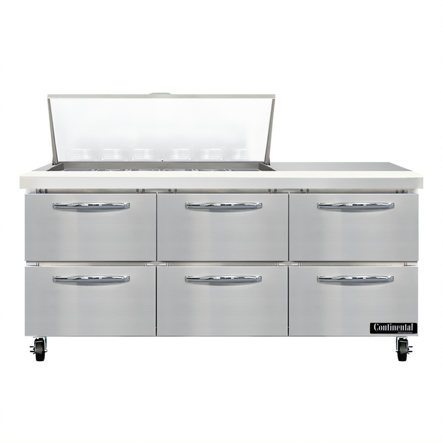 Product image #1 for Mighty Top SW72N18M-D 72" Three-Section Refrigerated Sandwich Prep Table with 6 Drawers