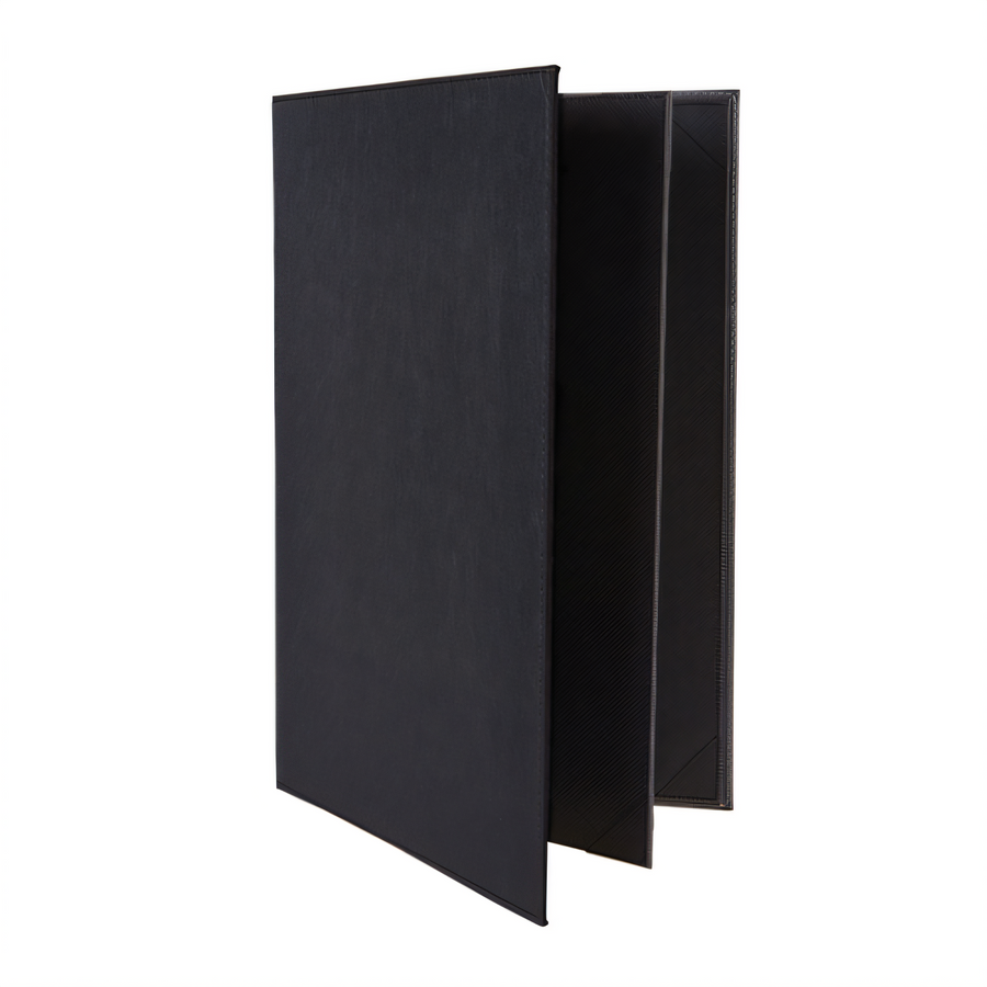 Product image #1 for Winco Legal-Size Four-View Leather-Like Menu Cover, Black