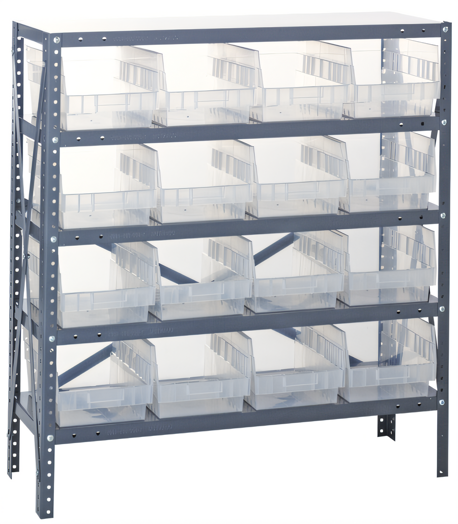 Product image #1 for Quantum Heavy-Duty Stationary Wire Shelving Unit, 18-Inch Deep x 36-Inch Wide x 39-Inch High, with 16 Clear Bins