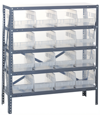Quantum Heavy-Duty Stationary Wire Shelving Unit, 18-Inch Deep x 36-Inch Wide x 39-Inch High, with 16 Clear Bins
