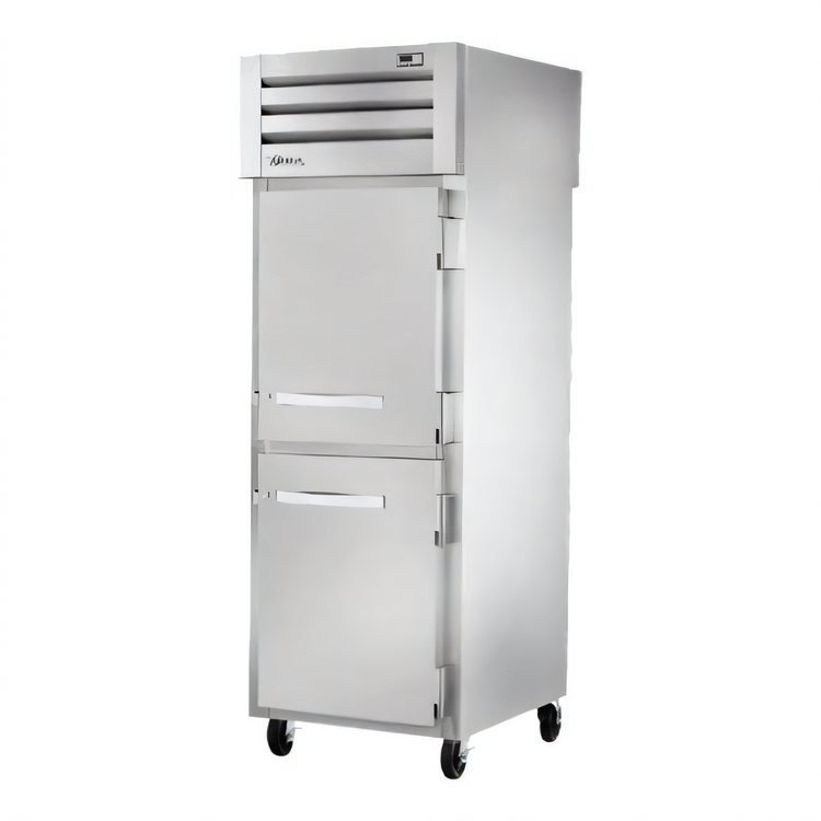 Product image #1 for Spec Series One-Section Pass-Thru Reach-In Refrigerator with 2 Solid Half Front Doors and Glass Rear Door