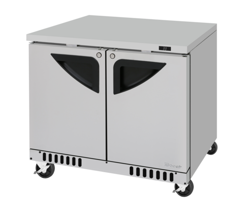 Product image #1 for Turbo Air Super Deluxe Front-Breathing 2-Section Undercounter Refrigerator, 9 Cu. Ft., 36-1/4-Inch Wide, Solid Doors
