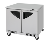 Turbo Air Super Deluxe Front-Breathing 2-Section Undercounter Refrigerator, 9 Cu. Ft., 36-1/4-Inch Wide, Solid Doors