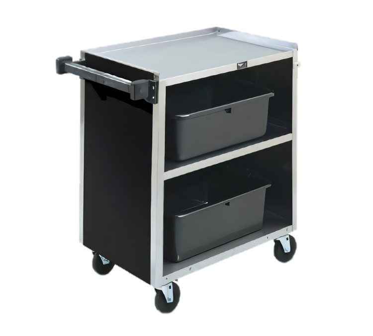 Product image #1 for Vollrath 3-Shelf Bussing Cart with Three-Sided Black Vinyl Panels and Stainless Steel Shelves, 300 lb. Capacity