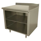 Thumbnail image #1 for Advance Tabco EK-SS-3010M 120" x 30" Stainless Steel Work Table, Open Front Cabinet Base with Mid-Shelf, 14-Gauge 304 Top, 5" Backsplash