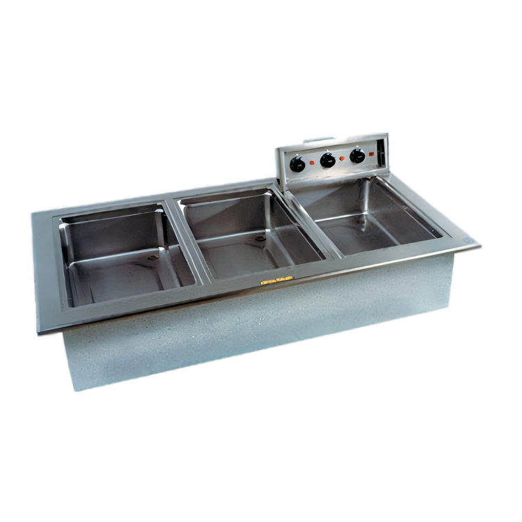 Product image #1 for Delfield N8768ND Narrow Drop-In Electric Hot Food Well, 3 Full-Size Pans, With Drains