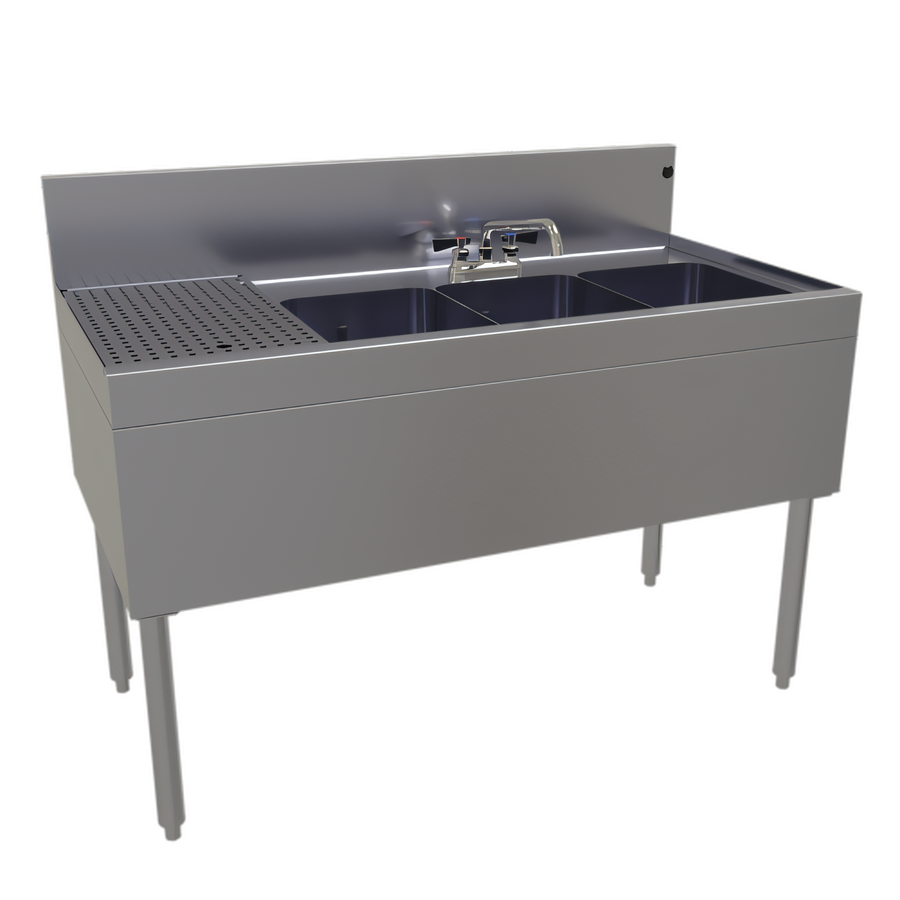 Product image #1 for Glastender Three-Compartment Underbar Sink Unit with Deck-Mount Faucet, 48" W x 24" D, Left Drainboard