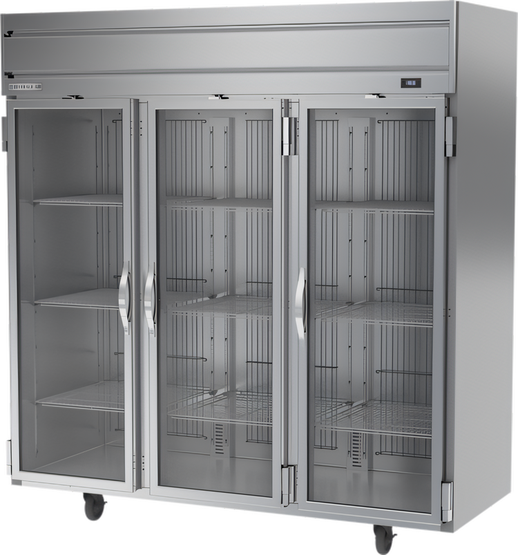 Product image #1 for Beverage-Air Horizon Series Three-Section Reach-In Glass Door Display Freezer, 69.1 Cu. Ft., Top-Mounted Self-Contained Refrigeration
