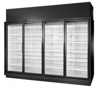 True 4-Section Medium-Temperature Self-Contained Glass Door Merchandiser, Black Exterior / White Interior