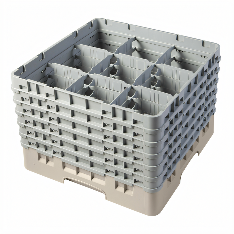 Product image #2 for Cambro Camrack Full-Size 9-Compartment Glass Rack with 6 Soft Gray Extenders