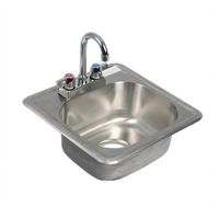 BK Resources 15-Inch x 15-Inch Drop-In One-Compartment Stainless Steel Sink Kit with Lead-Free Faucet and Basket Drain