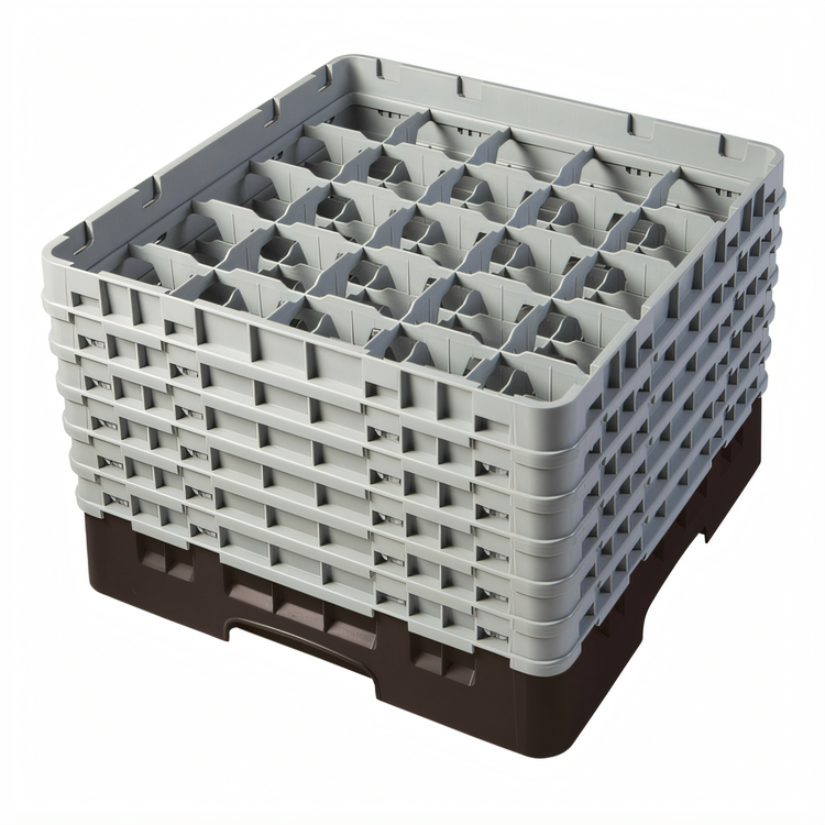 Product image #2 for Cambro Camrack Full-Size Brown 25-Compartment Glass Rack with 6 Soft Gray Extenders