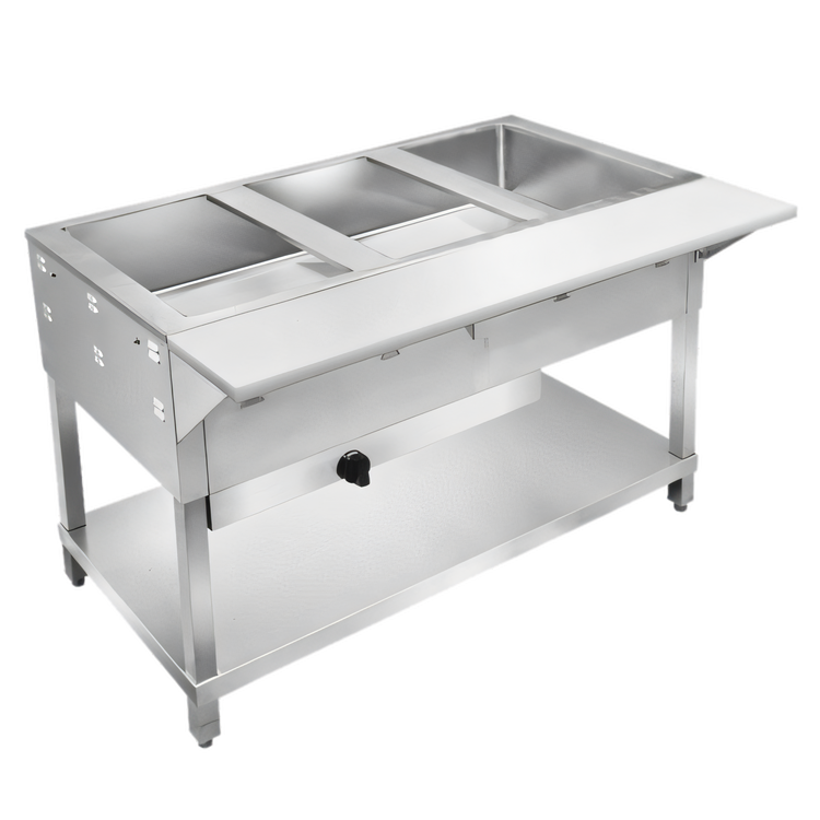 Product image #1 for Klinger's Trading WB5H Gas 5-Well Open Well Steam Table with Open Shelf Base and 8-Inch Serving Board