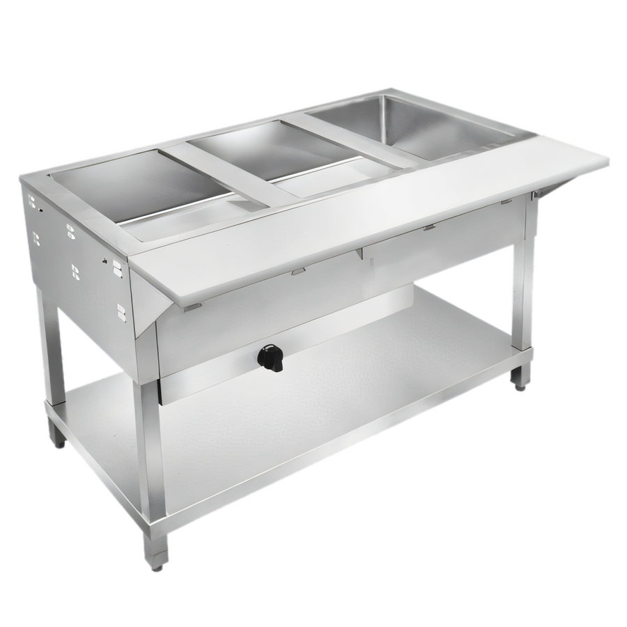 Product image #1 for Klinger's Trading WB5H Gas 5-Well Open Well Steam Table with Open Shelf Base and 8-Inch Serving Board