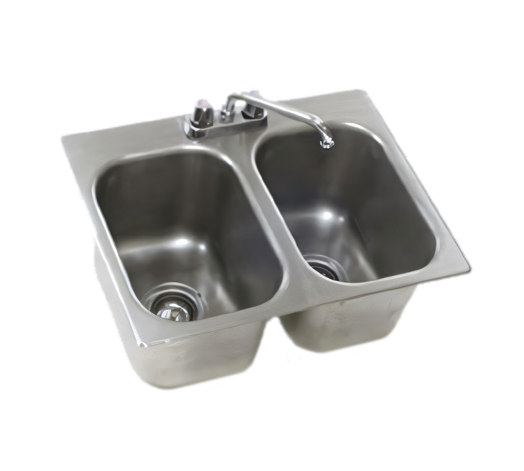 Product image #1 for Eagle Group Two-Compartment Self-Rimming Drop-In Stainless Steel Sink with 16 x 20 x 8-Inch Bowls, Faucet, and Basket Drains