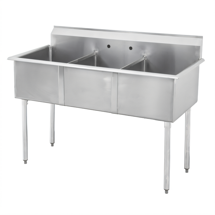 Product image #1 for Sapphire Manufacturing 3-Compartment Budget Sink with Legs, 75 x 24-1/2 Inch, 18-Gauge Stainless Steel