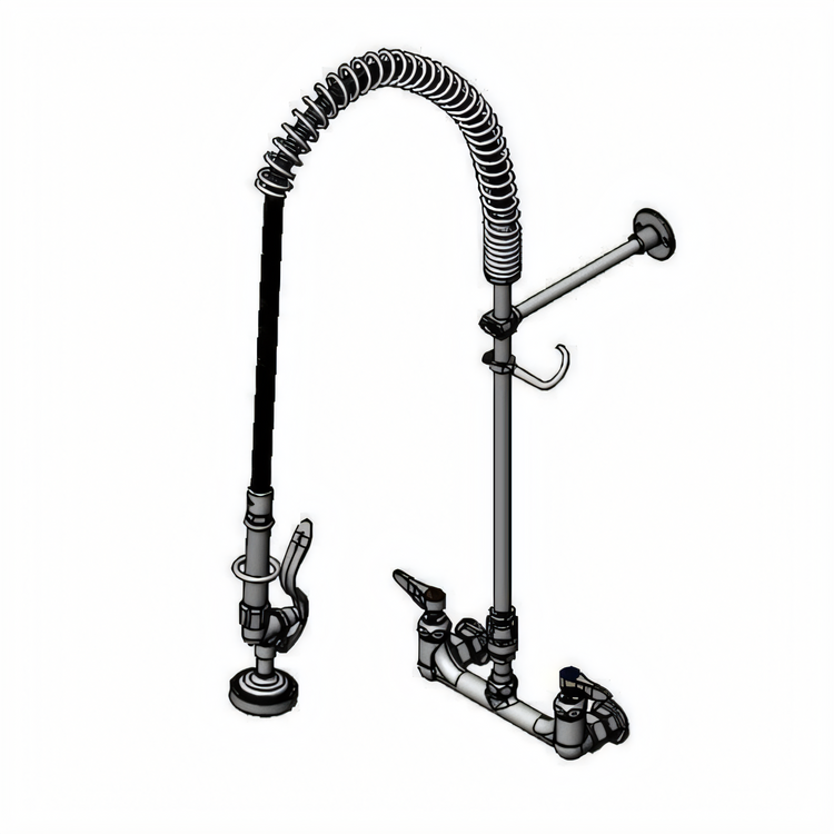 Product image #1 for T&S Brass EasyInstall Wall-Mount Pre-Rinse Unit with 8-Inch Centers, 18-Inch Riser, 44-Inch Hose and 1.15 GPM Spray Valve
